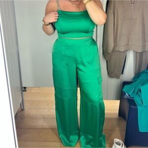 House of Harlow Green Satin Set